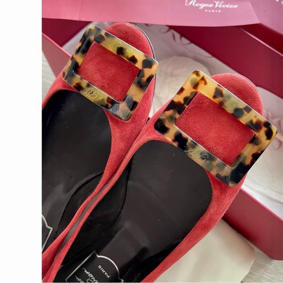Roger Vivier Red Suede Tortoiseshell Belle Ballet Flats(made in Italy) - Picture 2 of 8